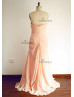 Peach Sweetheart Chiffon Slit Long Prom Dress